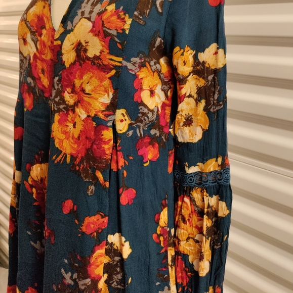 Blu Pepper | Floral Longline Tunic Blouse Top Size Small /Navy - Picture 8 of 16